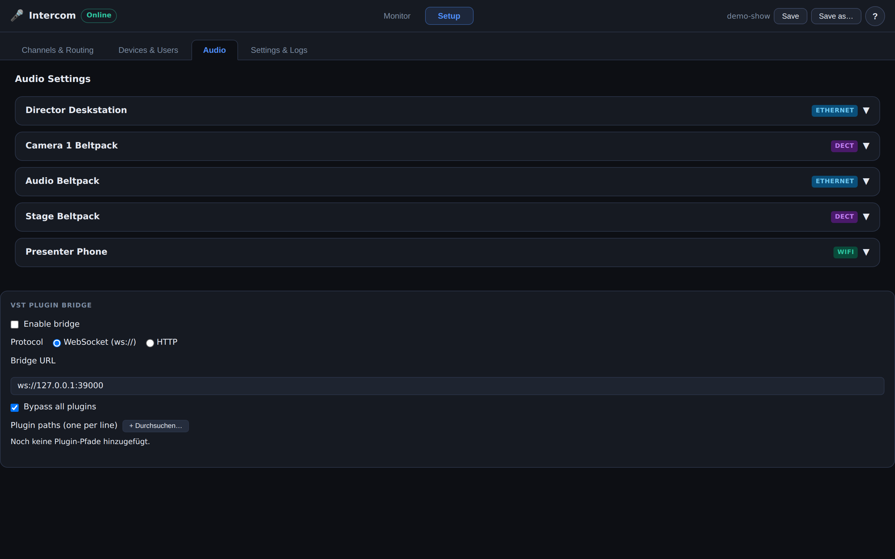 Audio settings