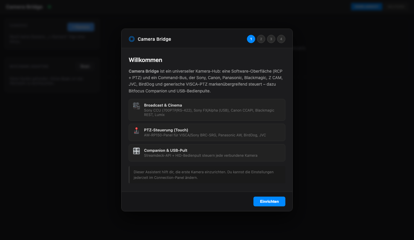 LZ Camera Bridge – Web-Oberfläche mit dem Einrichtungs-Assistenten